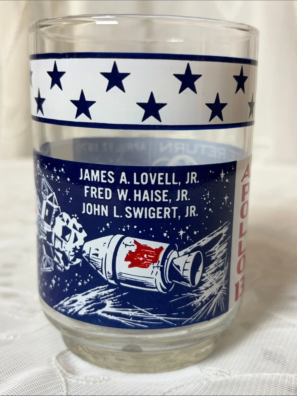 Libbey Vintage Apollo 13 Commemorative Glass Tumbler - Red, White & Navy